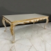 Mesa de Jantar Retangular Americana Laca Branca e Apliques Folheados a Ouro