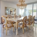 Mesa de Jantar Retangular Americana Laca Branca e Apliques Folheados a Ouro