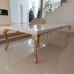 Mesa de Jantar Retangular Folheada a Ouro com Tampo em Laca Branco