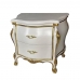 Mesa de Cabeceira Mini Bombe Laca Branco com Apliques Folheados a Ouro