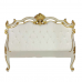 Cabeceira Queen Imperial Rainha Entalhada Laca Branca Apliques Folheados a Ouro Veludo Branco