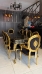 Mesa de Jantar Retangular Americana Laca Branca e Apliques Folheados a Ouro